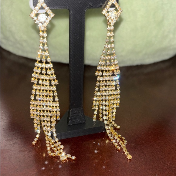 Gold and Shimmery Dangle Earrings - Picture 3 of 10